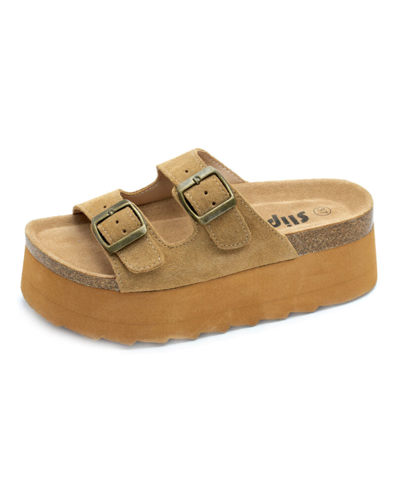 כפכפי פלטפורמה עם רצועות עור ואבזמים מייגן